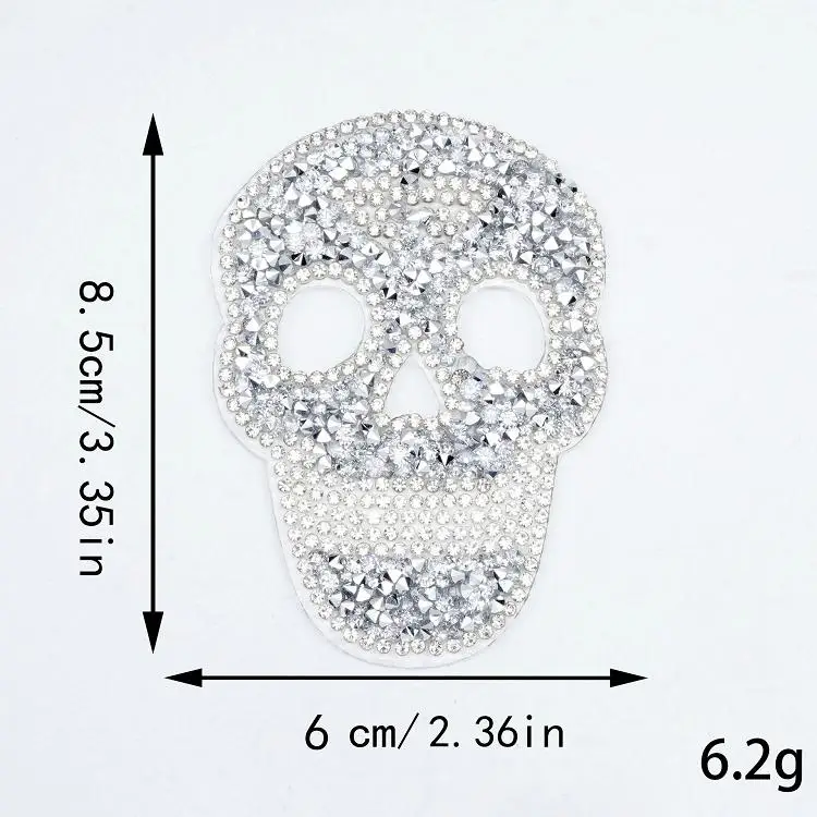 Wholesale black red crystal patches applique patches skeleton iron on bling rhinestone beaded horror skull patches for clothes