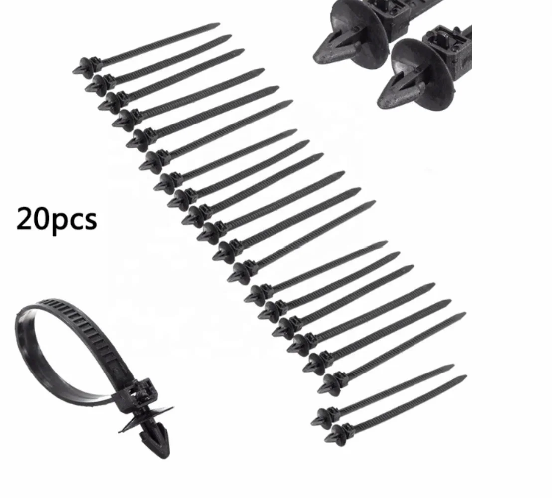 Cable Strap Mount Clips Push Wire Ties Fastener Strap Universal Car Nylon 20pcs/bag Q06-20pcs High-quality YILUSHUN CN;HEB Black