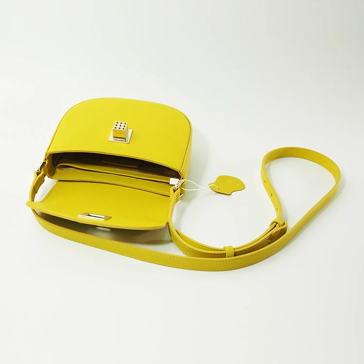 Custom Private Label Yellow Fashion Cute Genuine Leather Ladies Handbag Handle Women Shoulder Bags