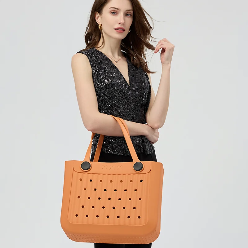 2024 Best-selling summer washable medium-sized large-capacity beach eva tote bag camping trip portable Silicone  Bags With Holes