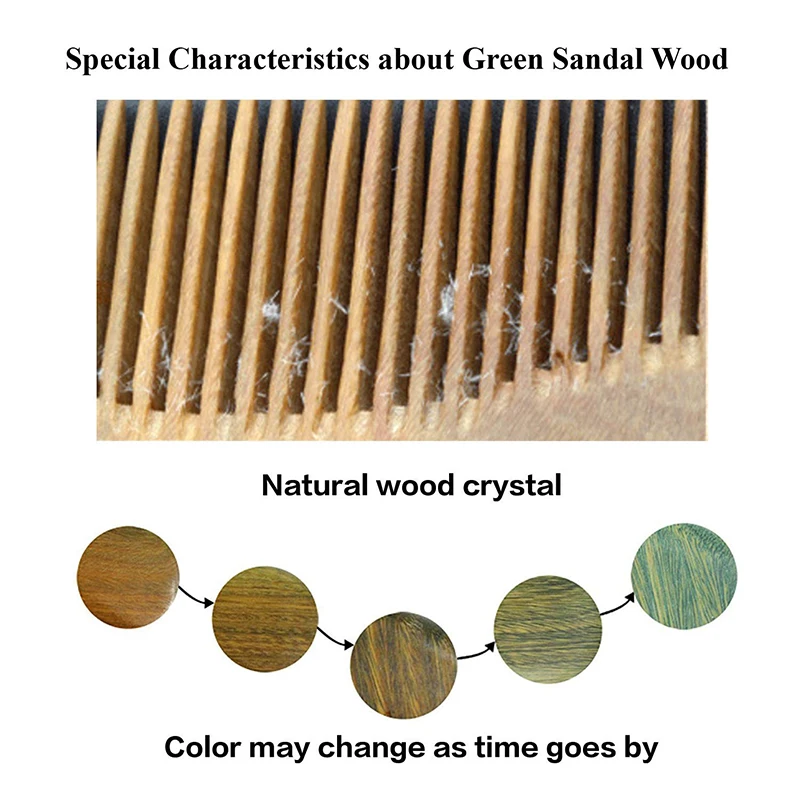 High Quality Natural Green Sandalwood Hair Comb Handmade Wooden Anti-Static Wide Tooth Comb