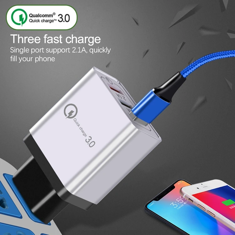Быстрая зарядка QC3.0 EU US Plug 5V 2.4A 3USB Сетевое зарядное устройство для сотового телефона адаптер питания
