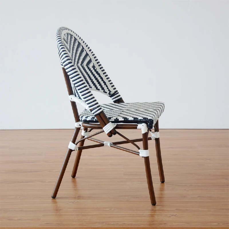 Wholesale Hotel Paris Handmade Stacking Armless French Aluminum Rattan Bamboo Bistro Dining Chairs