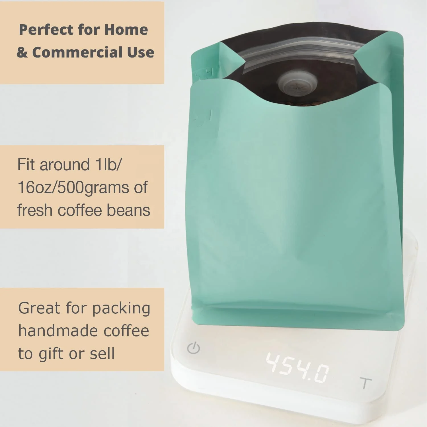 wholesale Custom logo one way degassing valve Reusable side zipper tea nuts coffee bags white kraft paper vertical coffee bag