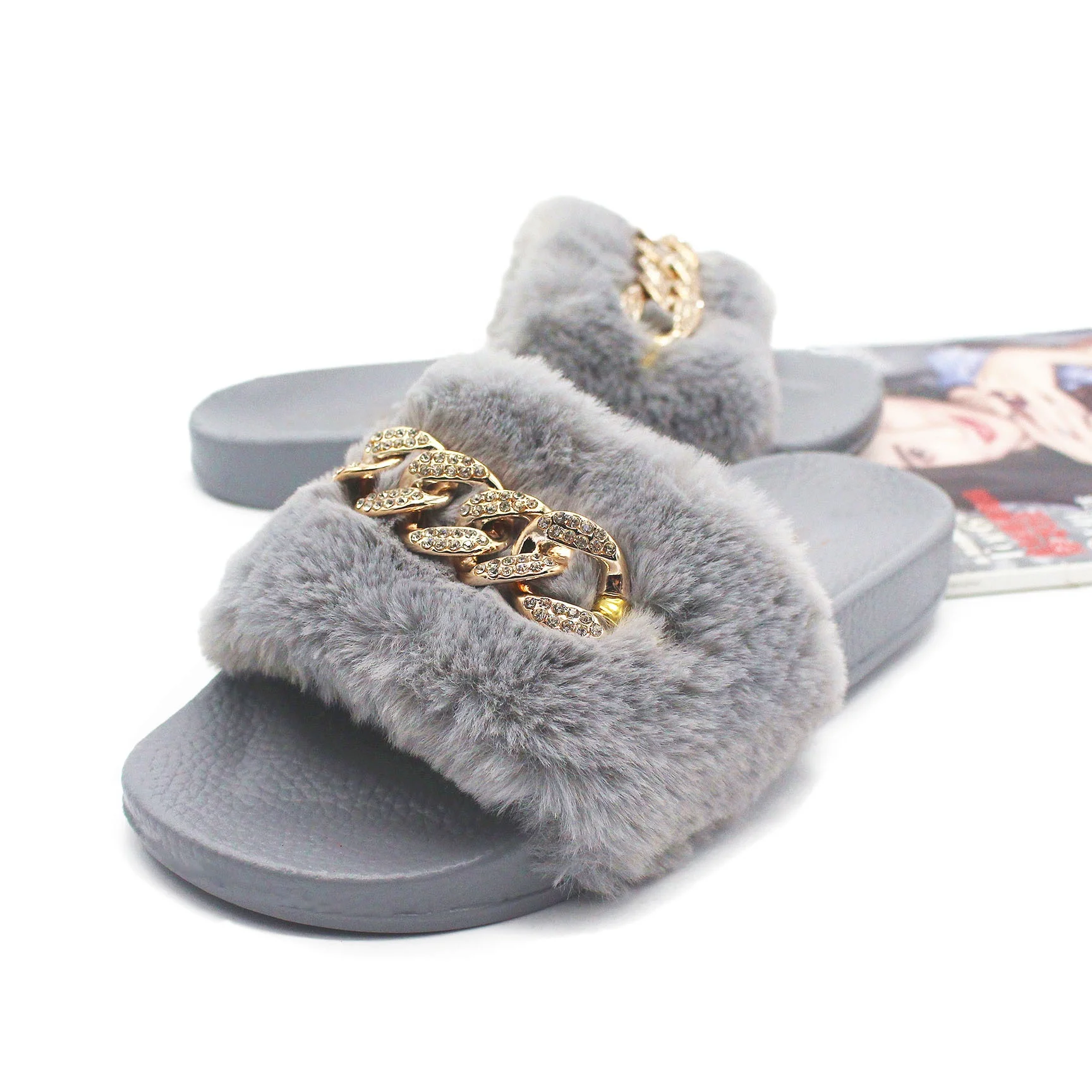 
Summer Fashion Faux Fur Chain&Diamond Detailed Sandals Fluffy Cute Sexy Simple Designed Platform Toddler 