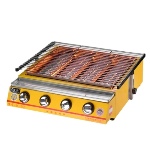 Large 4 burner lpg gas bbq grill commercial barbecue machine automatic cooking equipment for sale