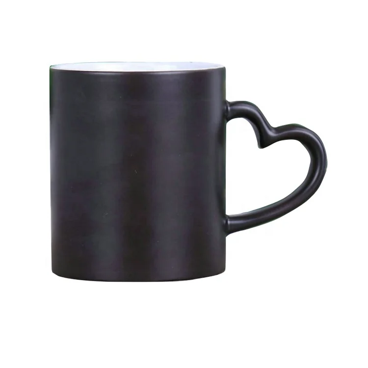 Handmade Black Customized Coffee Heart Round Mug Sublimation Ceramic With Spoon And Gift Bag