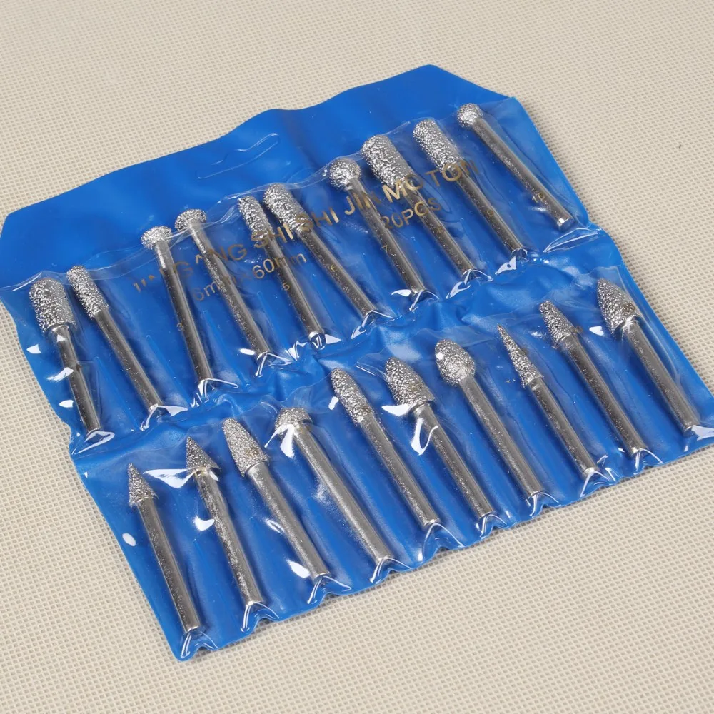 Electroplated diamond burr rotary grinding burr carving tool for dremel use 6 mm x 60 mm