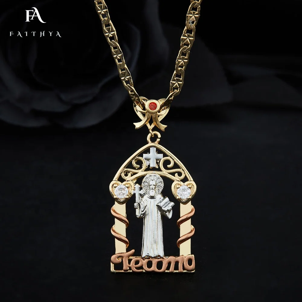 Уникальный дизайн FP1080, католические религиозные статуи, ожерелье с распятием Святого Бенедикта, трехцветная молитва для церкви