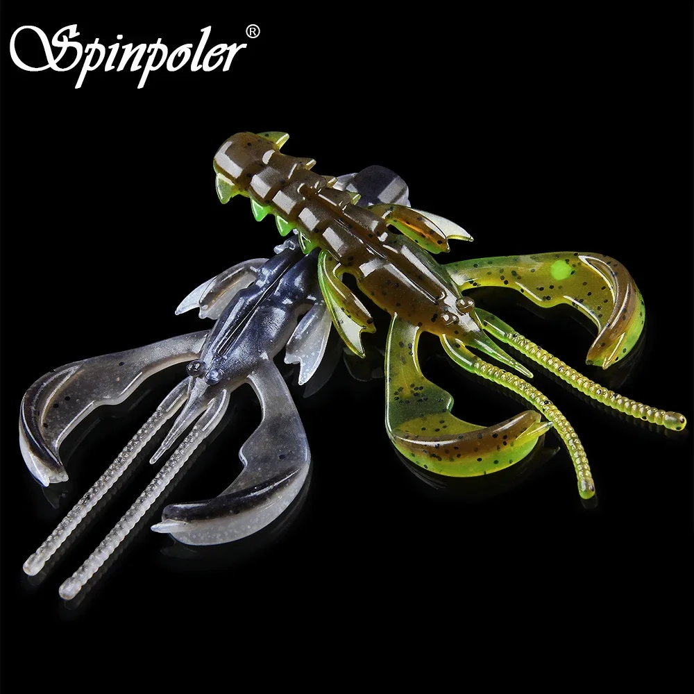 Spinpoler Soft Fishing Lure Floating TPR Soft Salted Shrimp Bait Soft Plastic UV Crawfish Bait Bass Fishing Texas Jig Heads Rigs