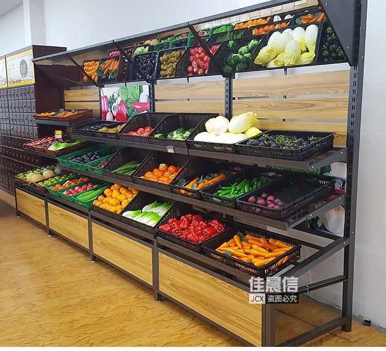 Fashion Design Fruits and Vegetables Racks Display Stand For Vegetables Supermarket Wooden Shelves Fruit And Vegetable Rack
