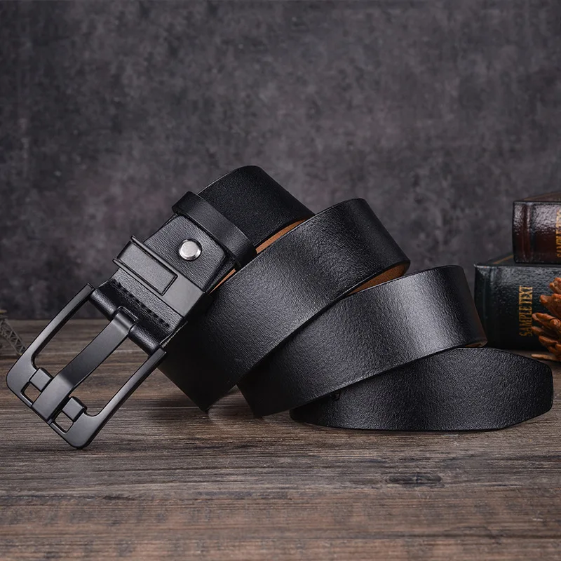 Wholesale Brown Color Cow Leather Belt Men Genuine Leather Belt Metal Pin Belt Buckle