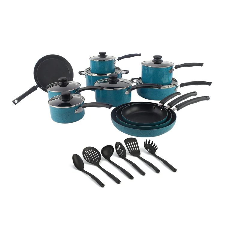 Forged Aluminum 12pcs Marble Coating Pans Kitchemware Cooking Non stick Cookware Sets