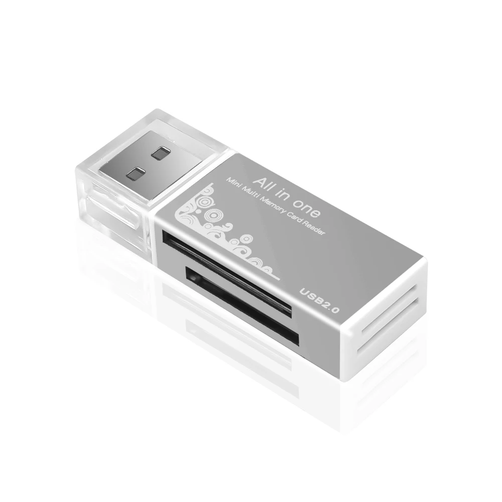 Aluminum Alloy 4 slot All in 1 Micro USB 2.0 Memory Card Reader Adapter for Mini SD SDHC TF M2 MMC MS PRO DUO Card Reader