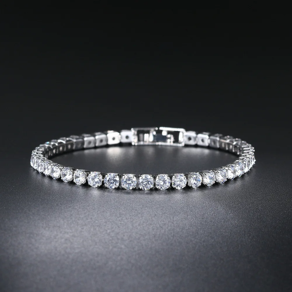 Chinese Supplier Cheap Price Classical Wholesale Copper Material Silver Plated Women Vintage Zircon Tennis Bracelet For Birthday