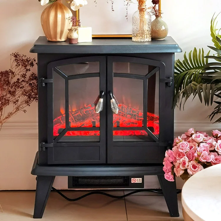 Freestanding Portable Mantel Wooden Infrared Electric Heater Classic Flame Electric Fireplace