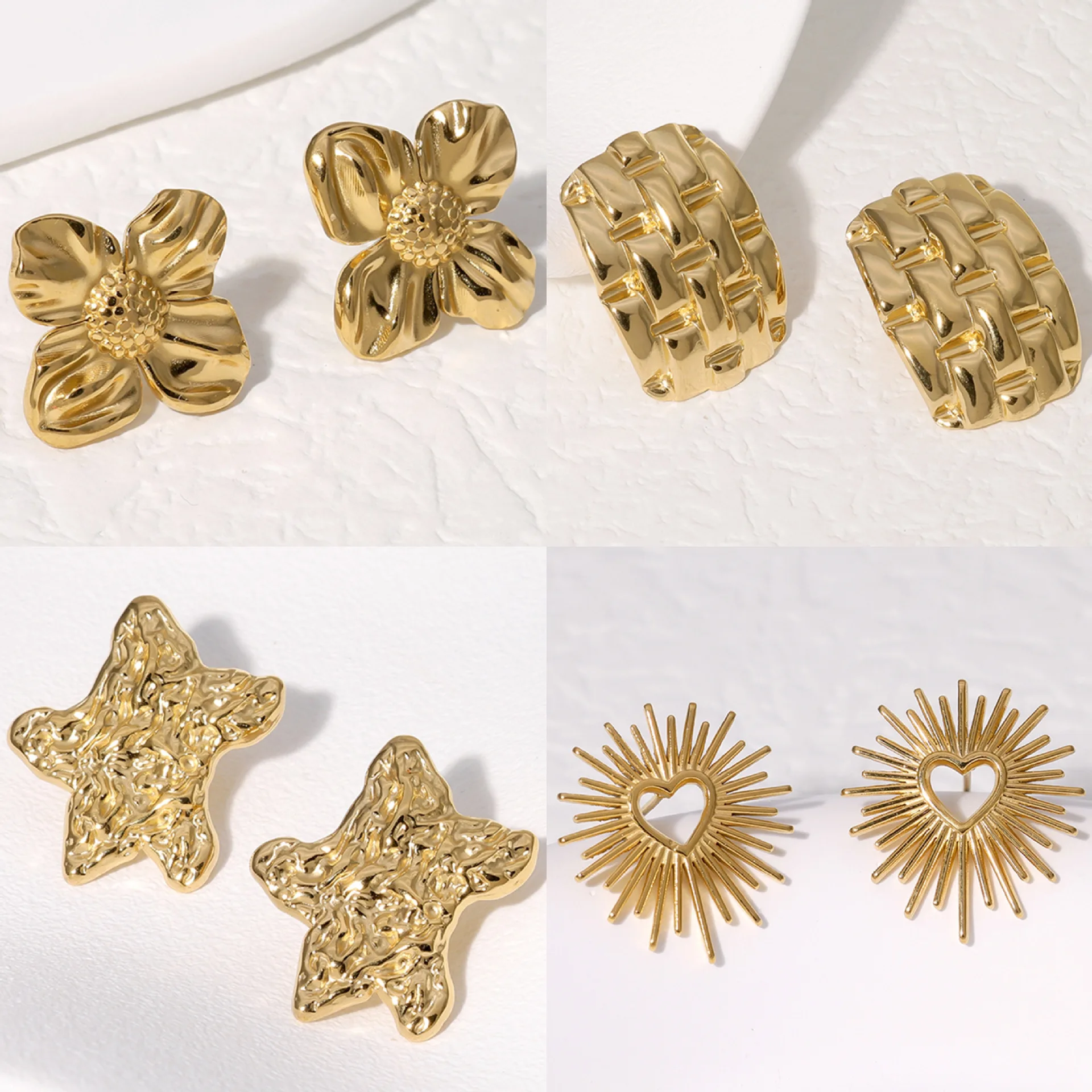 Stainless Steel Flower Fish Star Earring for Women non-fading Simple High Cold Style Earrings Metallic Stainless Steel earrings