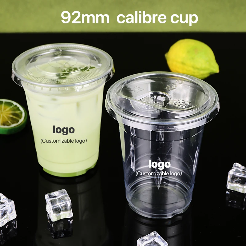 92 mm Custom Logo PP PET frosted Plastic dessert cold Drink Cups Cheap6/ 8/9/16/24/32oz u shape clear plastic cups with lid