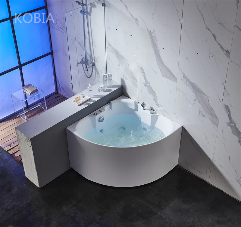 Luxury Hotel Modern Stand Alone Corner Jetted Bath Tub Massage Spa Corner Whirlpool Hot Tub