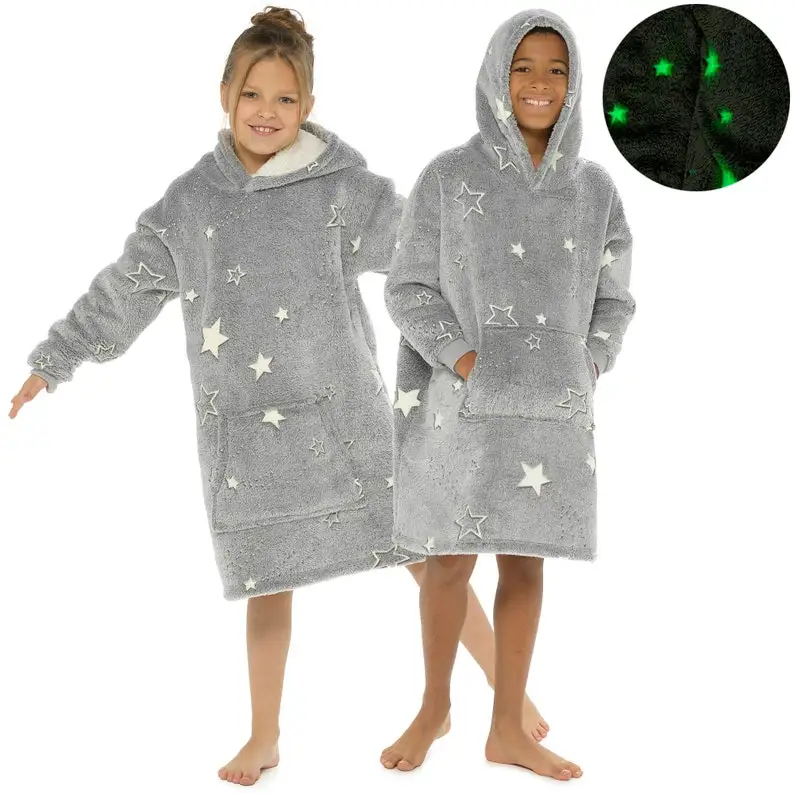 Kids boys girls glow in the dark blanket oversized hoodie super soft dressing gown