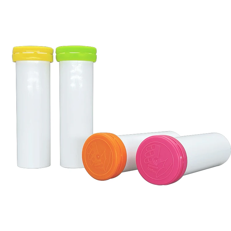 packaging plastic tube cheap empty supplement effervescent tablet bottle with desiccant spring cap vitamin C PE tubular