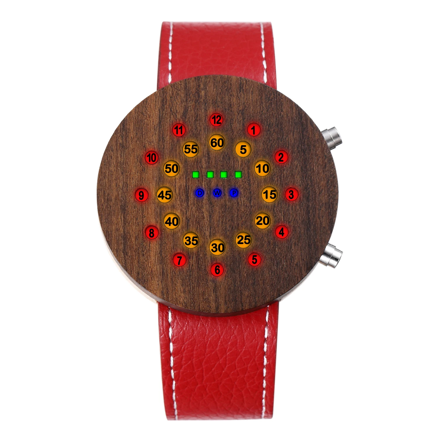 Customized  Luxurious Multifunctional 43mm LED Display Wood Wrist Watches Bamboo Watches Genuine Leather Strap Personality Watch