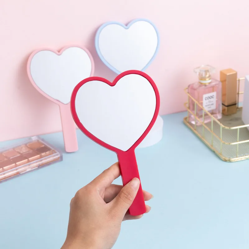 Heart-Shaped Travel Handheld Mirror, Cosmetic Hand Mirror with Handle One Side Makeup Mirrot