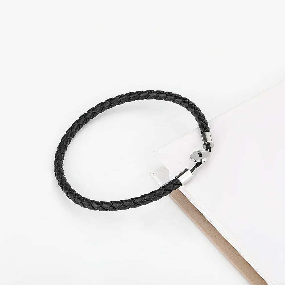 New Design Leather Bracelet O-shaped Button Chain Bracelet Hand woven leather rope jewelry DIY beaded bracelet