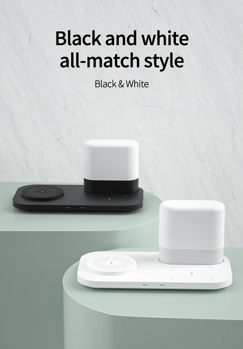 3 in 1 LED Nightlight Wireless Charging Station 15W Mobile Phone Fast Charger for AirPods Wireless Charging Lamp