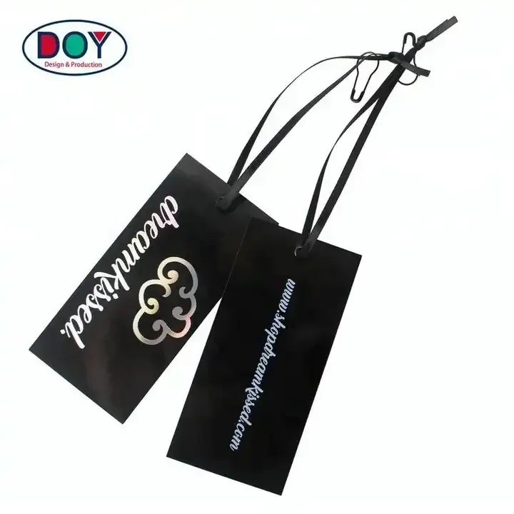 Labels Design Custom Printed Hologram Foil Name Logo Clothing Paper Hang Tags with Ribbon String