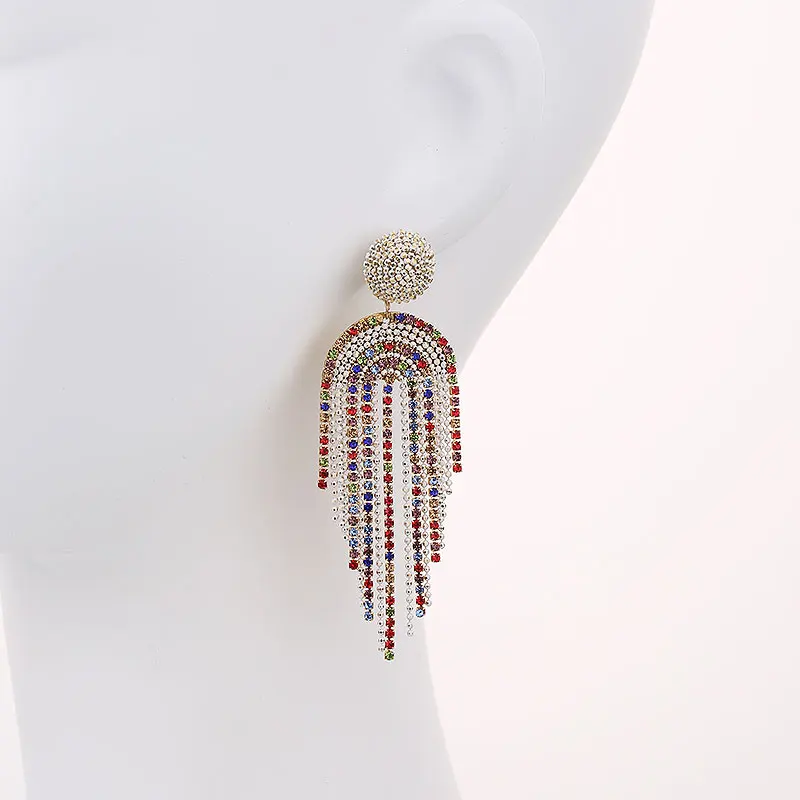 2023 Elegant Long Tassel Rhinestone Dangle Earrings Beads Crystal Handmade Statement Earring For Women Jewelry Party