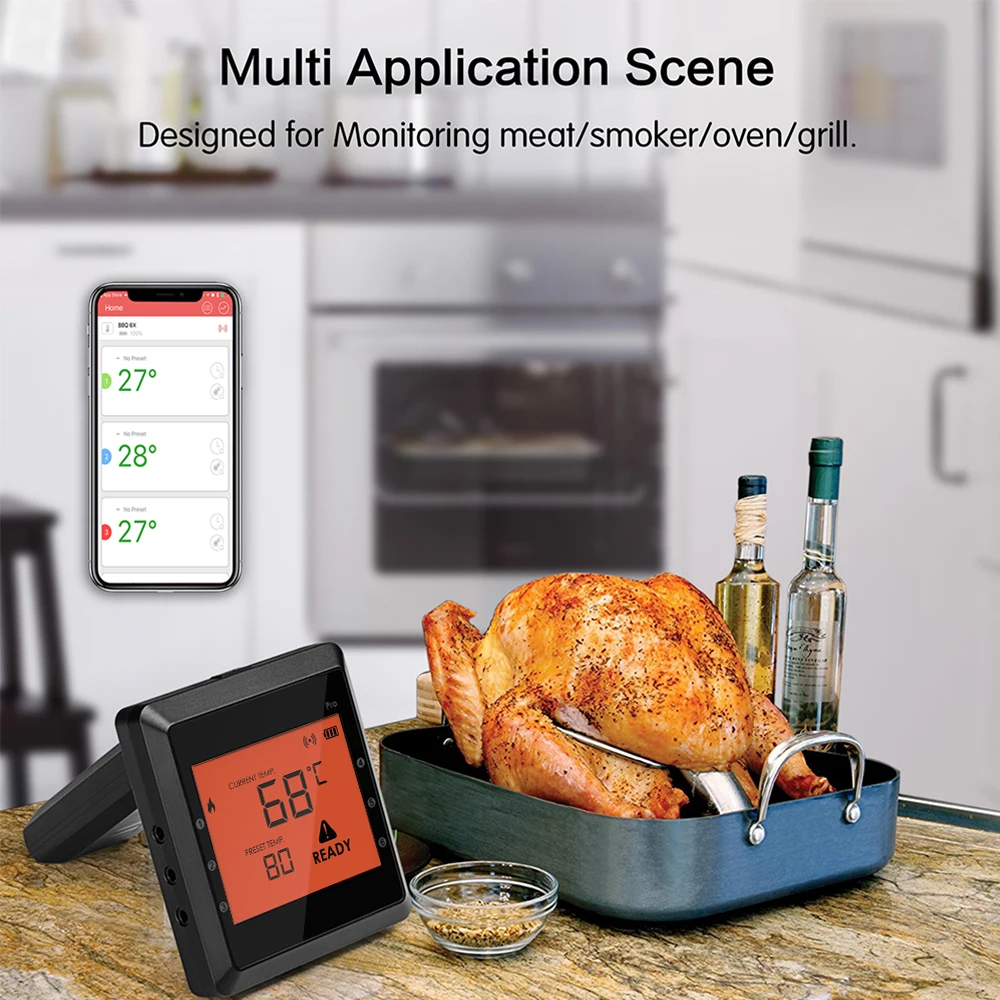 Digital Bluetooth Wifi Termometro De Cocina Grill Food Meat Thermometer With Multiple Stainless Steel Probe Pro-03