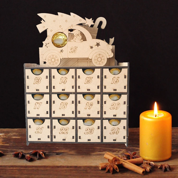 Creative Christmas House Countdown Gift Advent Calendar Wooden Box Christmas Desk Calendar