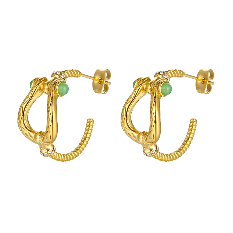 Fashion New Trendy Arrivals Statement 18K Gold Plated Stainless Steel Jewelry Vachette Clasp Horse Shoe Hoop Stud Earrings 2023
