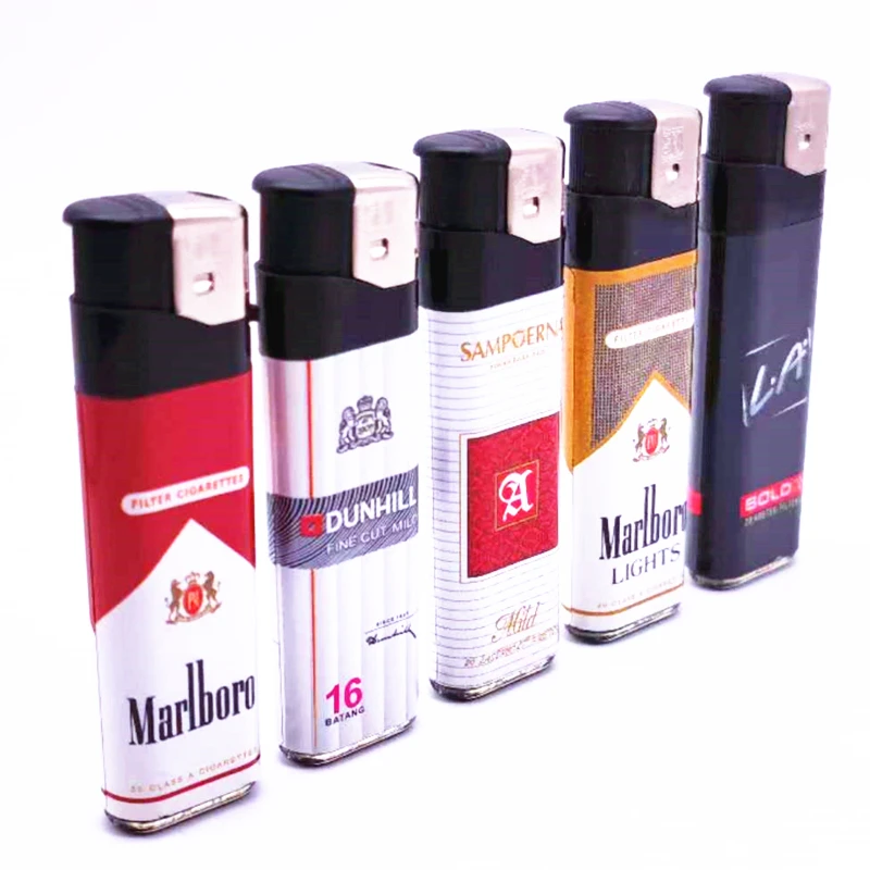Cheap price with customized wrapping sticker E309 disposable electric gas flame smoking lighter