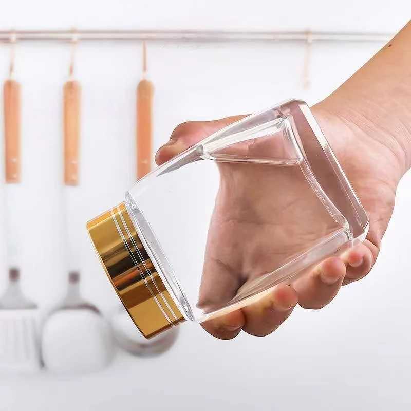 Wholesale square glass honey jar with screw metal lid glass bottle container