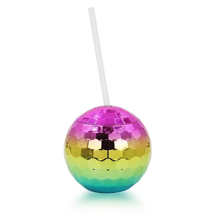 Party Supplies Sparkly Glitter Wine Cocktail Disco Ball mug  20 oz  Flash Ball Tumbler With Lid and Straw plastic party cup