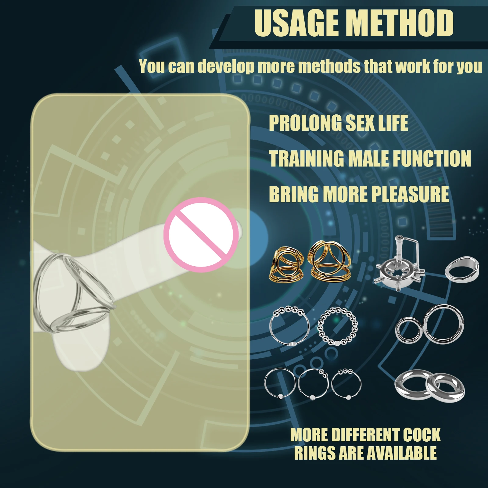 Sexbay Source Factory  Metal lock sperm ring stainless steel scrotal restraint six cock ring 3ring sperm ring S/L For men
