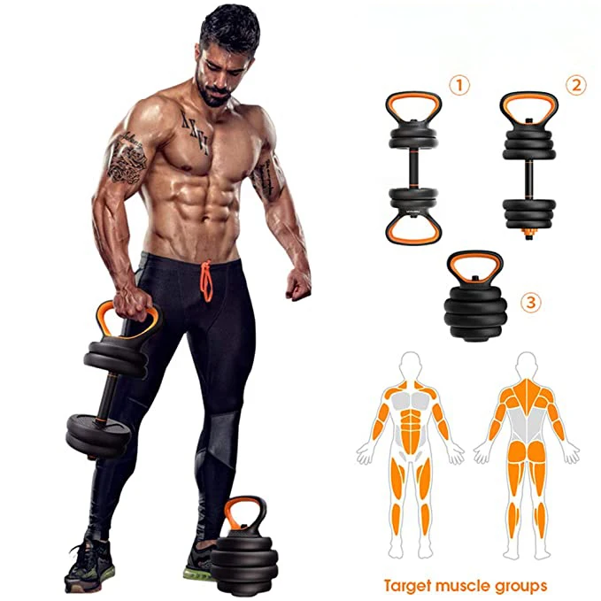 Adjustable Kettlebell And Dumbbell Handle  2-In-1 Push Up Bar And Weight Plates For Home Gym Strength Training And Core Fitness