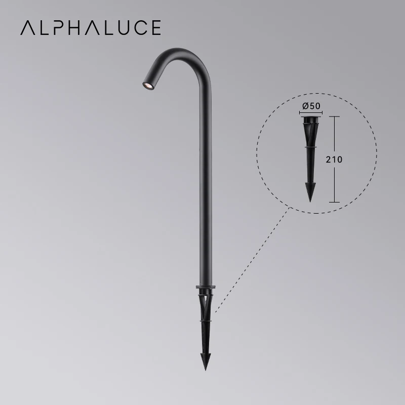 Alphalighting Dc24V Nordic Contemporary Thin Bendy Pole Black Water Pipe Led Modern Lighting Bollard Garden Lamp Led Outdoor