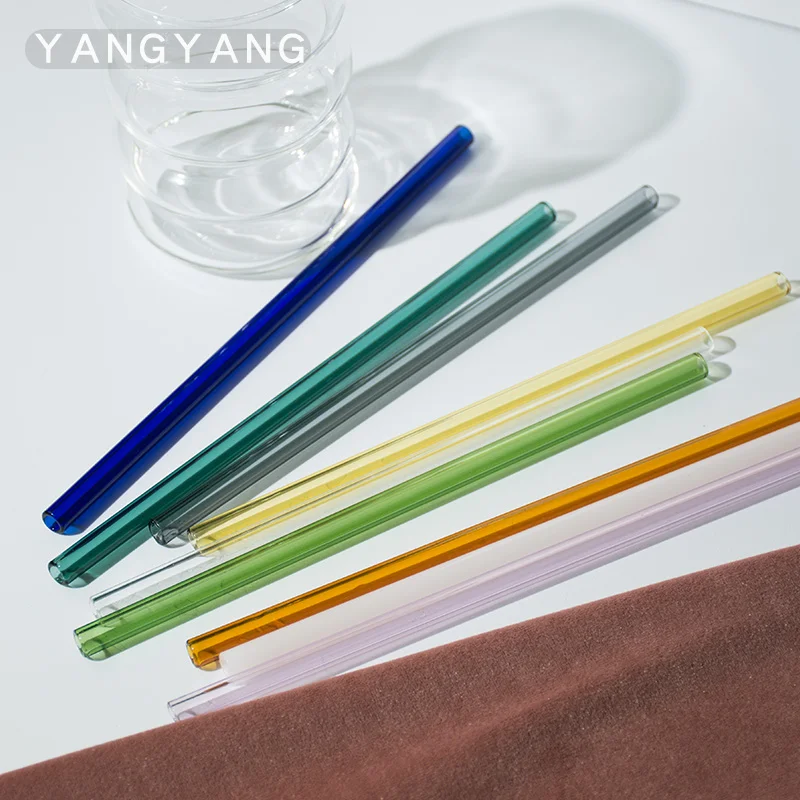 Eco friendly Reusable Transparent Glass Straw Heat-resisting Colorful Drinking Straw High Borosilicate Glass Straw set