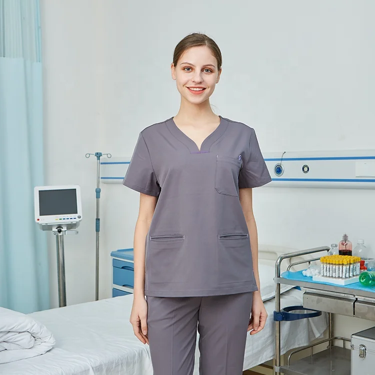 Four-Way Stretch Anti Wrinkle Stylish Collar Multi Pockets Long Sleeve Scrubs Uniform Tops Jacket