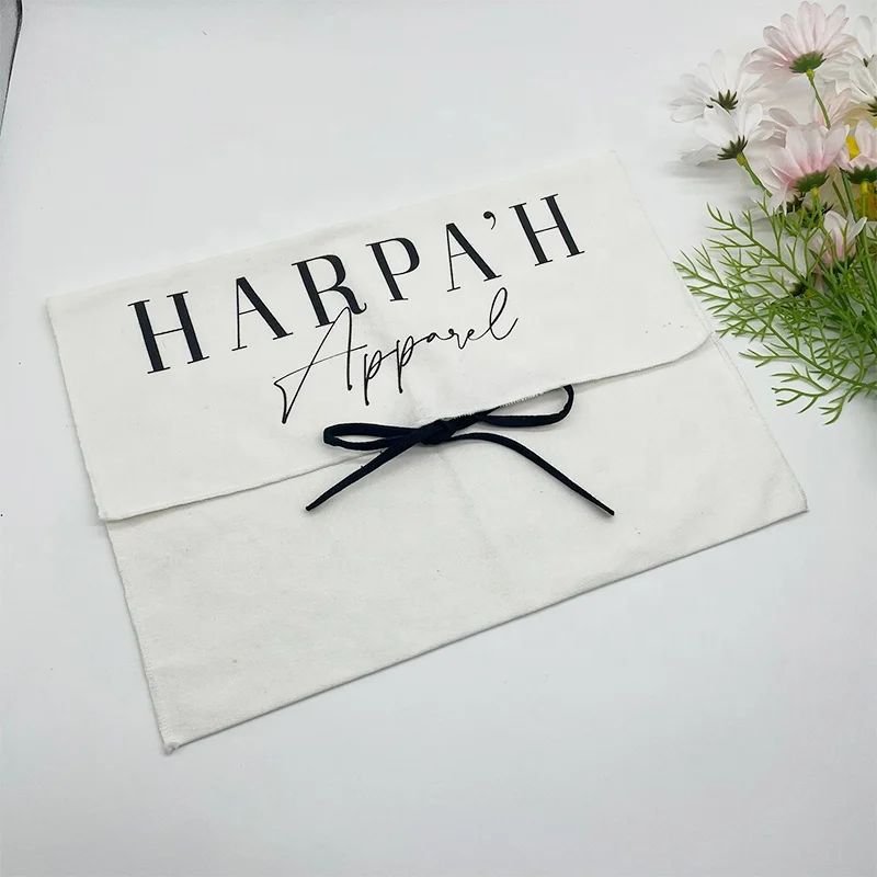 Eco-Friendly White Cotton Canvas Twill Envelope Pouch Gift Wallet Handbag Packing Dust Bag Luxury Cotton Flap Dust Pouch
