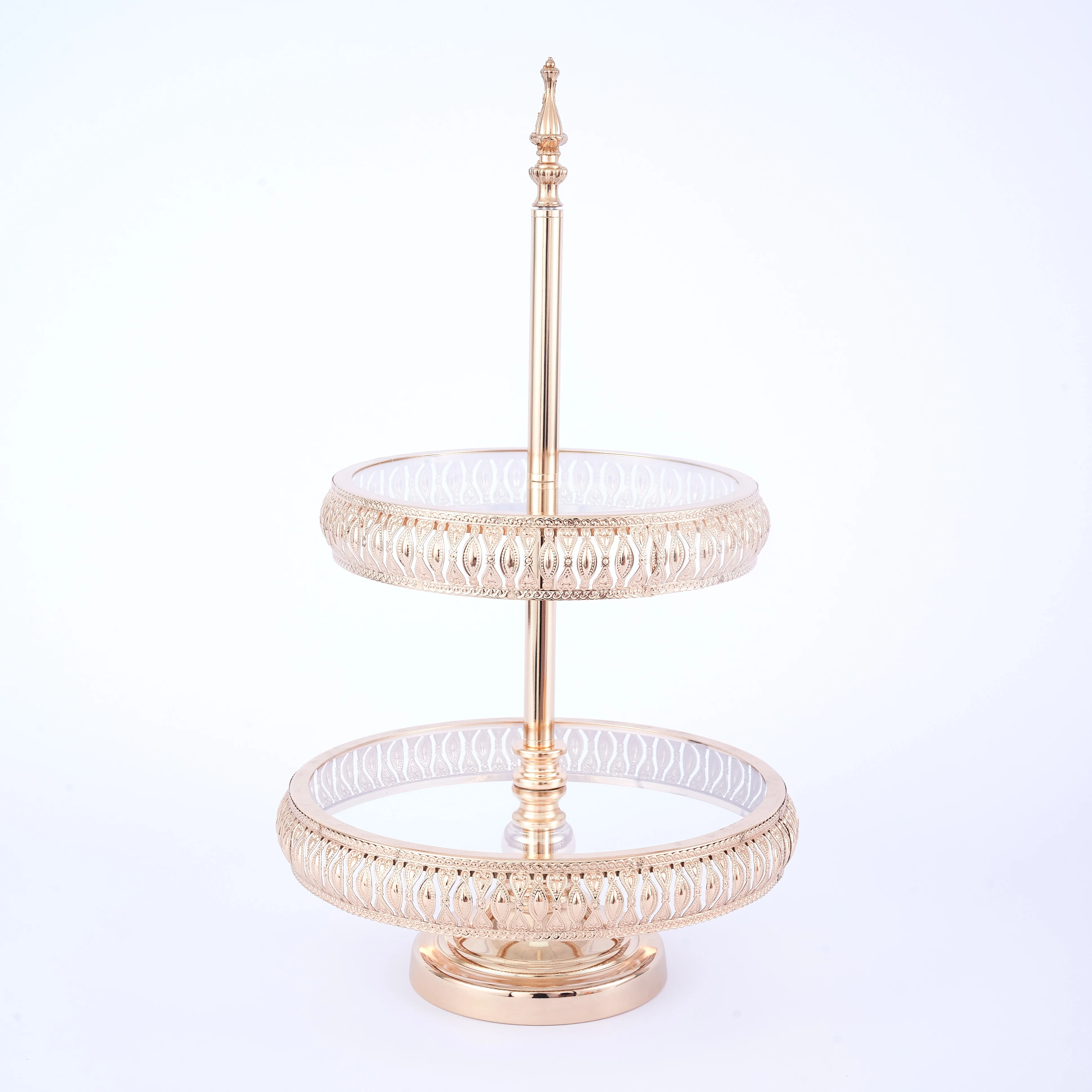 Wholesale Round Silver Wedding Cupcake Display 2 Tiered Dessert Tray 3 Tier Cake Plate Stand with Handle