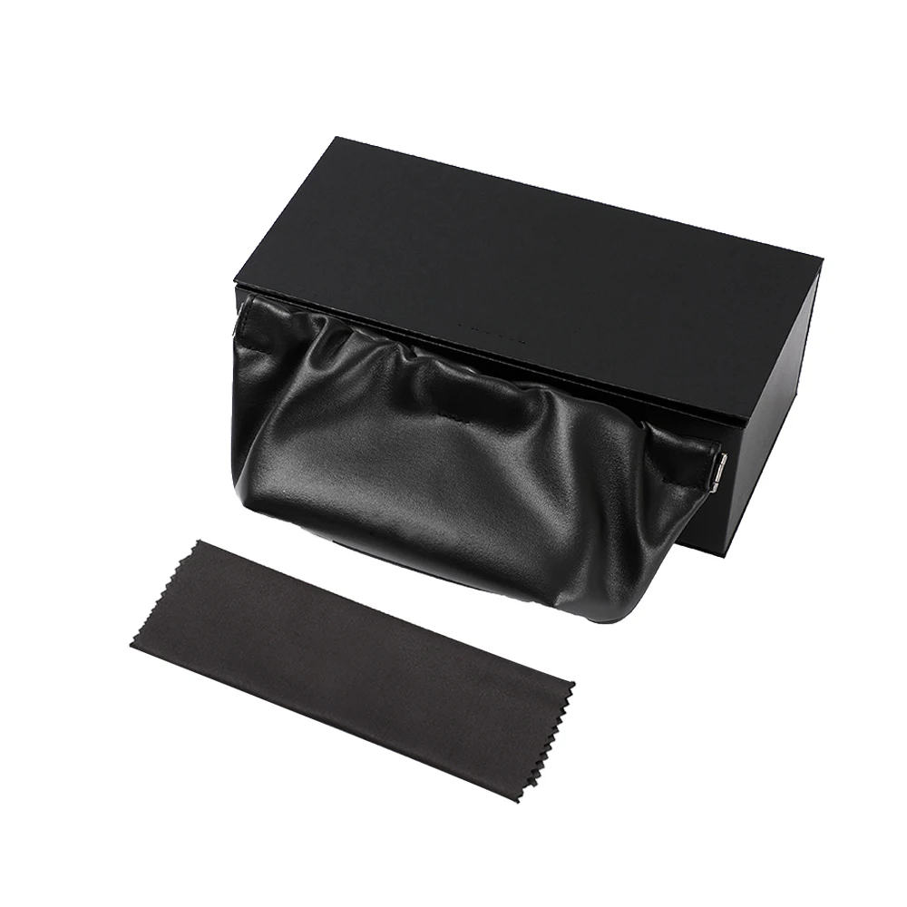 Black luxury OEM PU sunglasses case eyewear packaging fashinaable storage box vegan leather glasses pouch for sunglasses