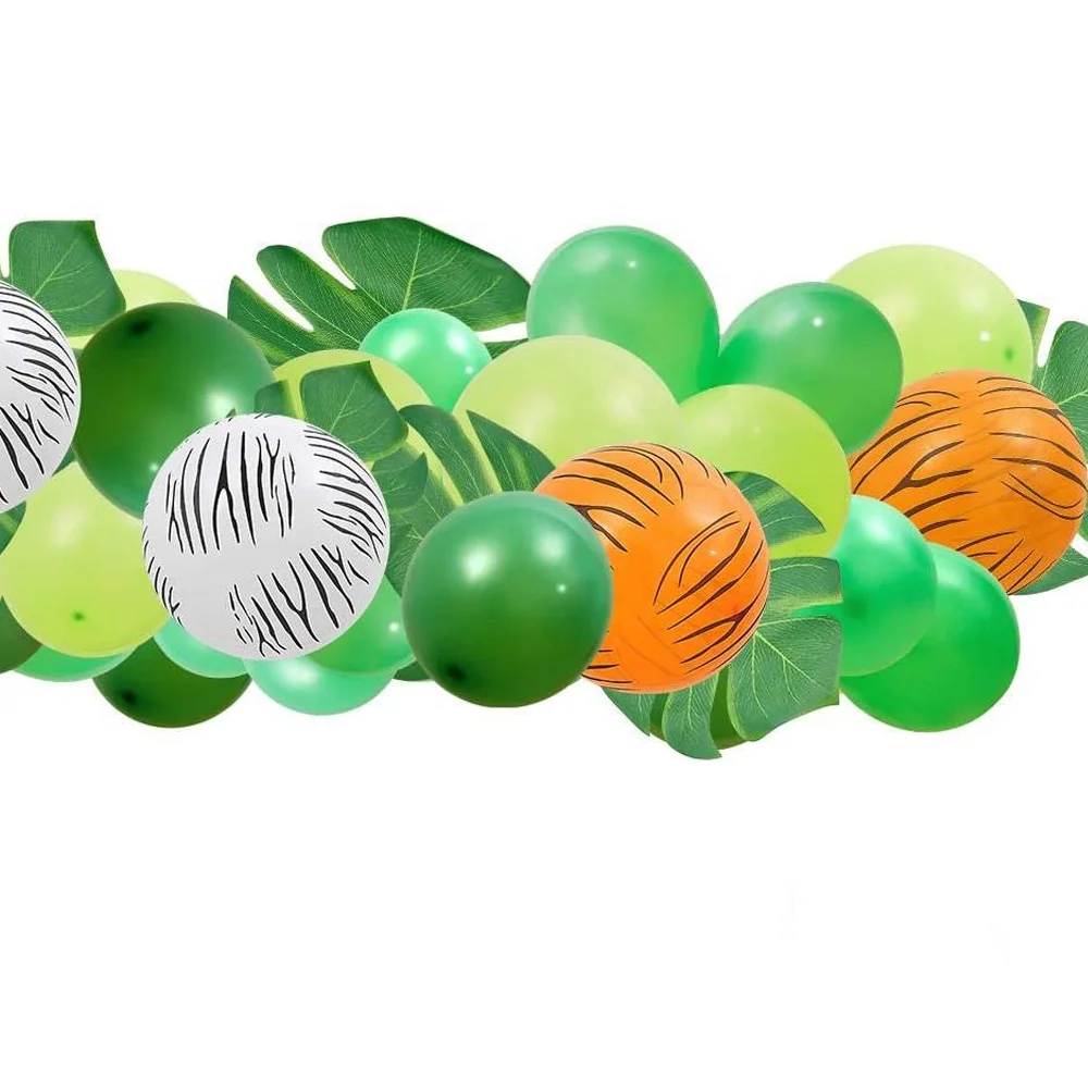 HAWIN Jungle Party Balloons Garland Arch Kit Animal Print Balloons with Artificial Tropical Palm Leaves for Dinosaur Theme Party