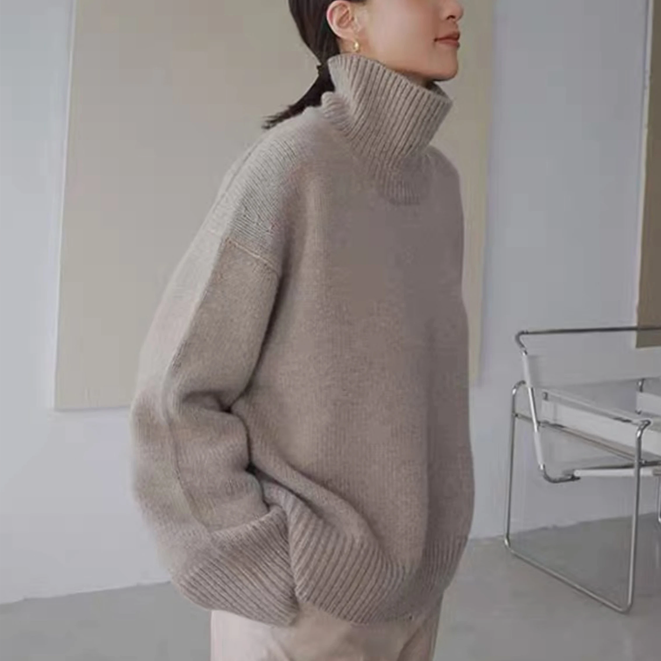 2024 new style autumn winter Loose Oversized Turtleneck Pullover Wool Sweaters OEM ODM Custom Style for Women Casual