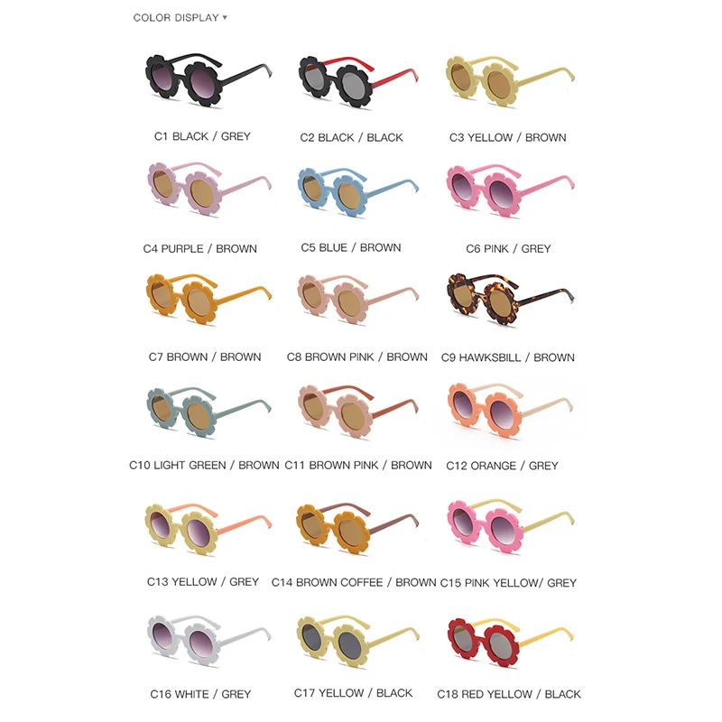 Multi-color plastic sunflowers fashion custom logo UV400 cute baby children kids sunglasses