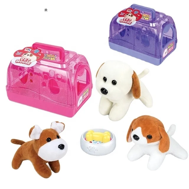 Pretend play plush dog play set with carrier