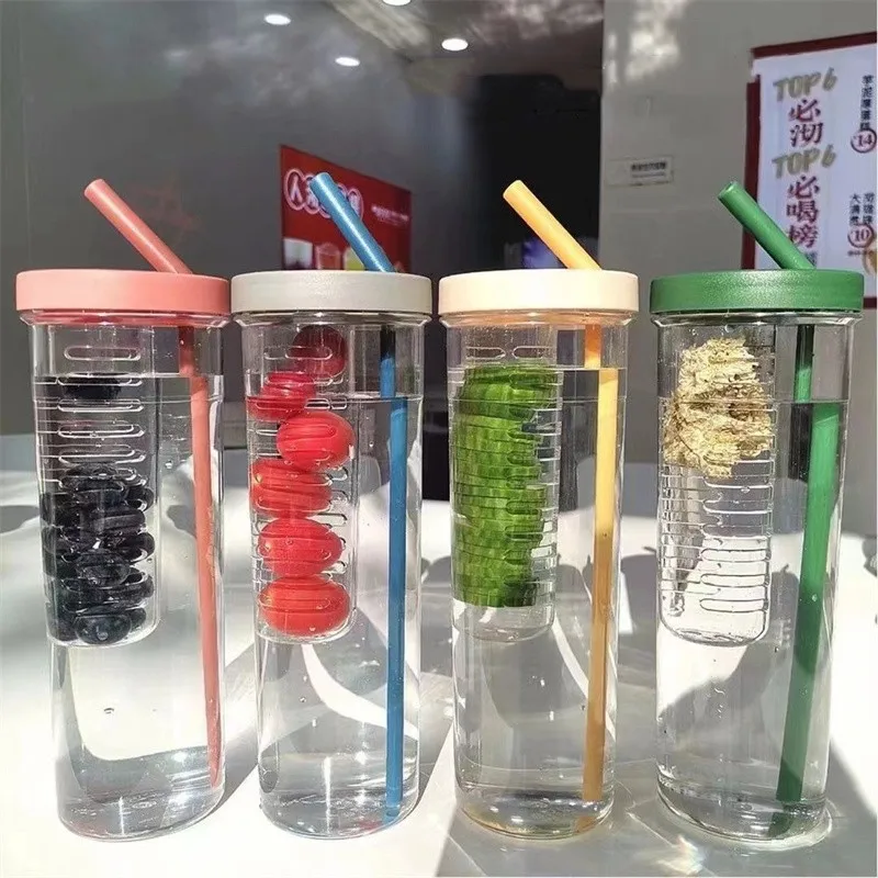 Feiyou 700ml girls plastic water bottle large capacity drinking cup with straw portable travel juice tea botella de agua